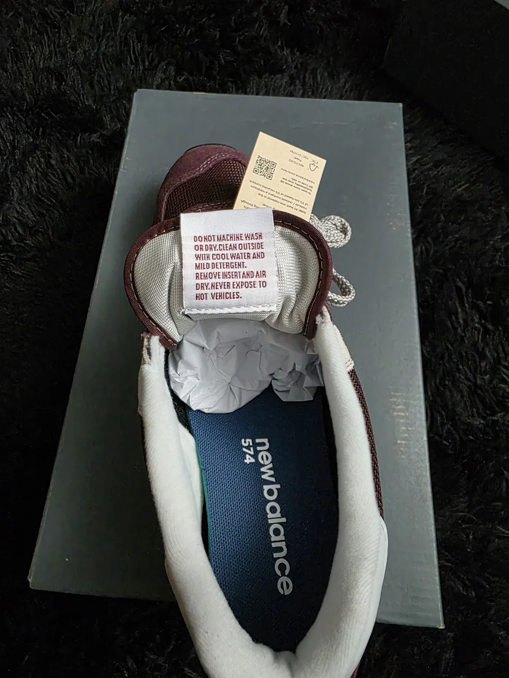 New Balance Burgundy & White Suede Sneaker (Rear View)